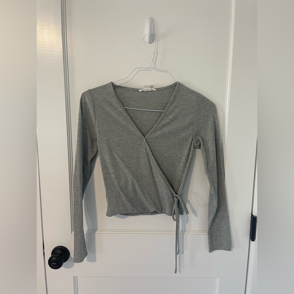 Grey long sleeve wrap top